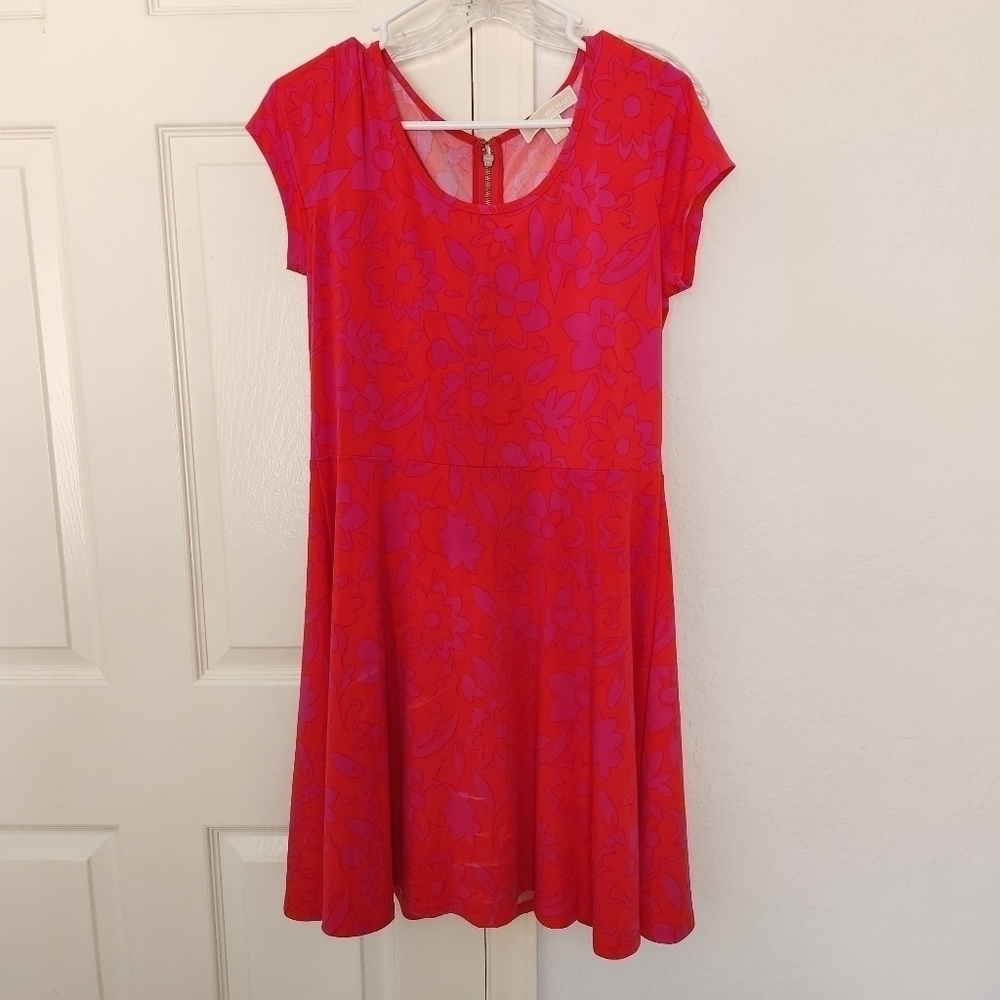 MICHAEL Michael Kors Red & Purple Floral Pastel Sleveless Mini Dress. Medium